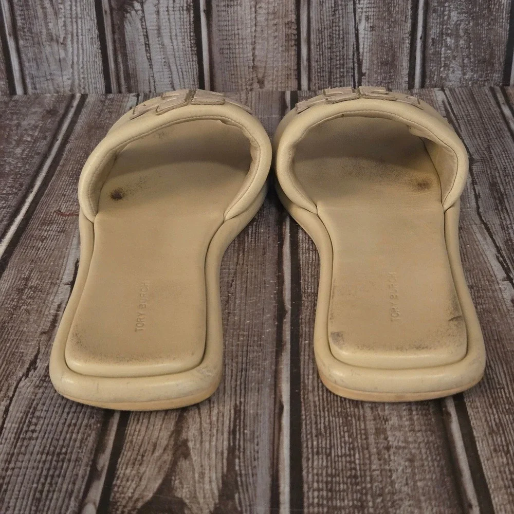 Sz 8.5 Tory Burch Double T Sport Slide Dolce De Leche Leather Logo Sandals
